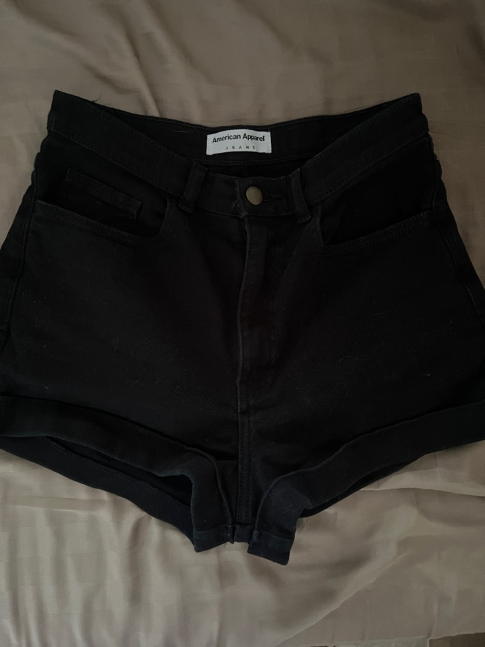 American Apparel Black Denim High-Waist Shorts